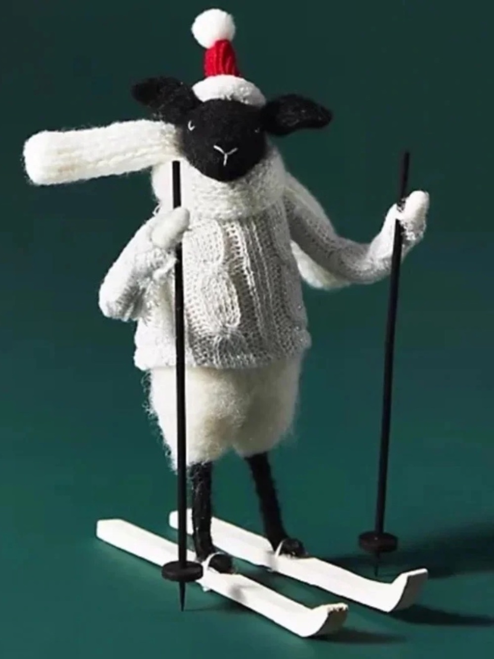Anthropologie Skiing Sheep Christmas Tree Felt Ornament